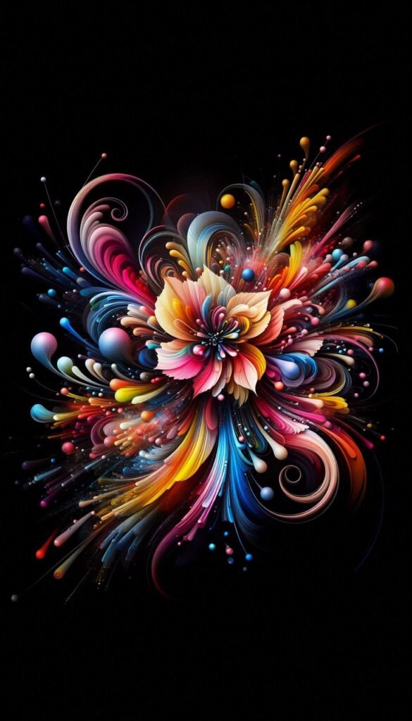 Abstract Floral Burst An explosion of colorful petals and abstract shapes, conveying a sense of movement and energy (1)