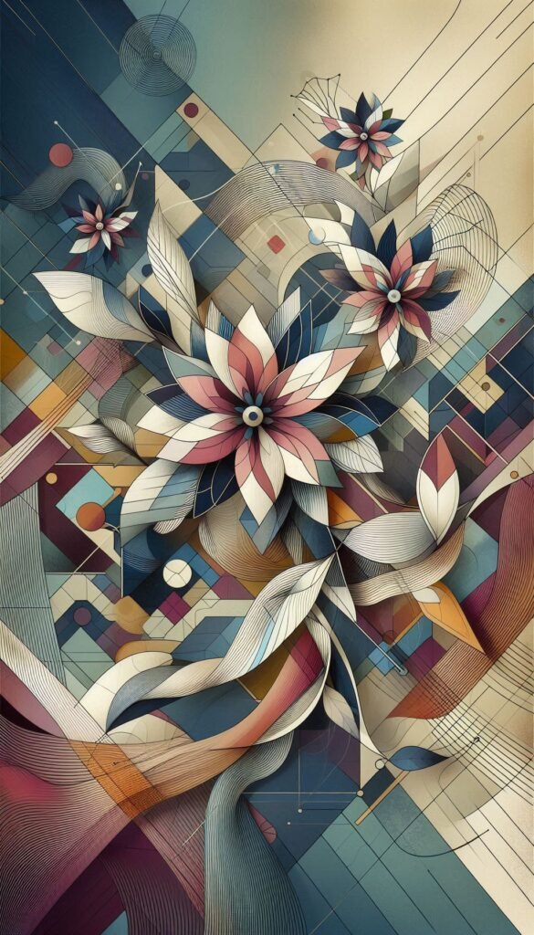 Geometric Floral Abstract flowers intertwined with geometric shapes and patterns, blending nature with modern design (1)