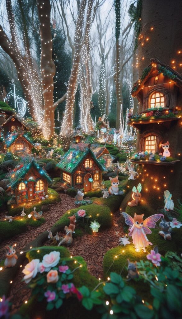 Magical Fairy Grove A whimsical forest filled with tiny fairy houses, sparkling lights, and playful animals, creating a sense of wonder (1)